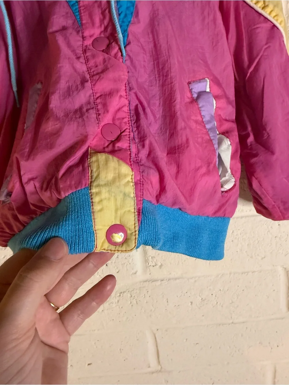 80s/90s Vintage Colorblock Windbreaker Jacket Pink & Blue Reversible Size 4/5